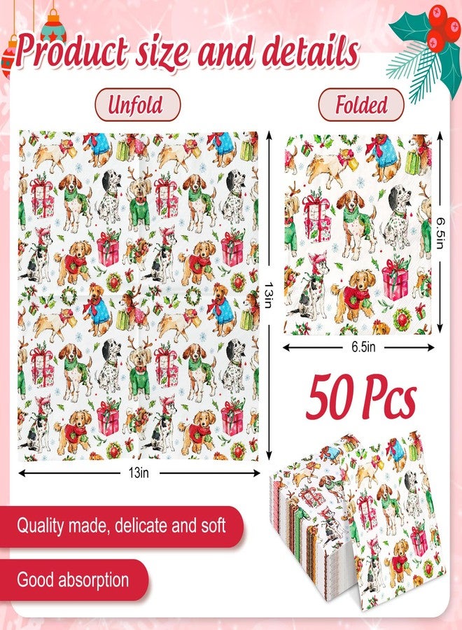 وولاين مجموعة مناديل ورقية لعيد الميلاد من والين، ٥٠ قطعة، للاستخدام مرة واحدة، بتصميم جرو كلب عتيق، مثالية لحفلات الغداء والعشاء الشتوية. - Image 2